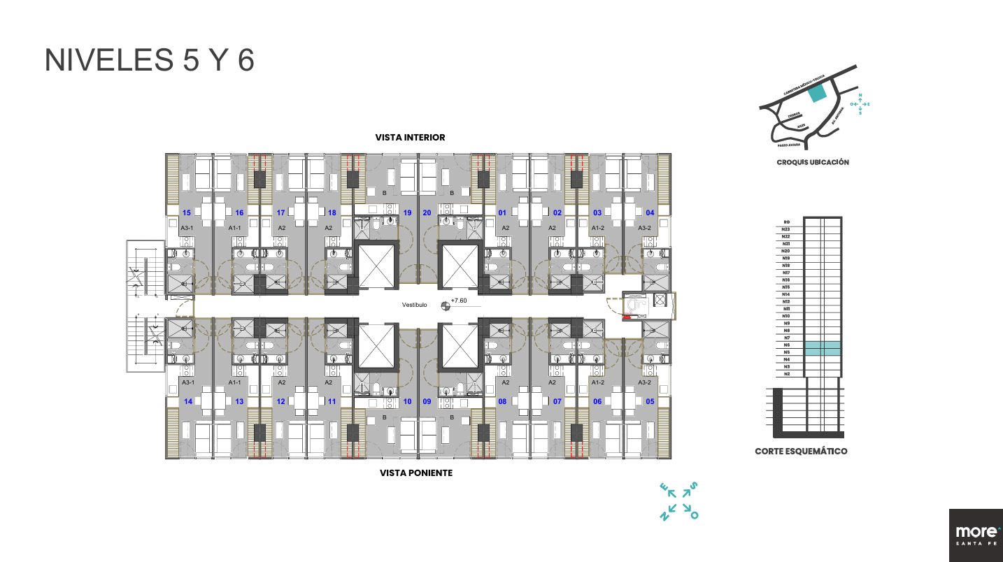 Niveles de los Lofts en More Santa Fe